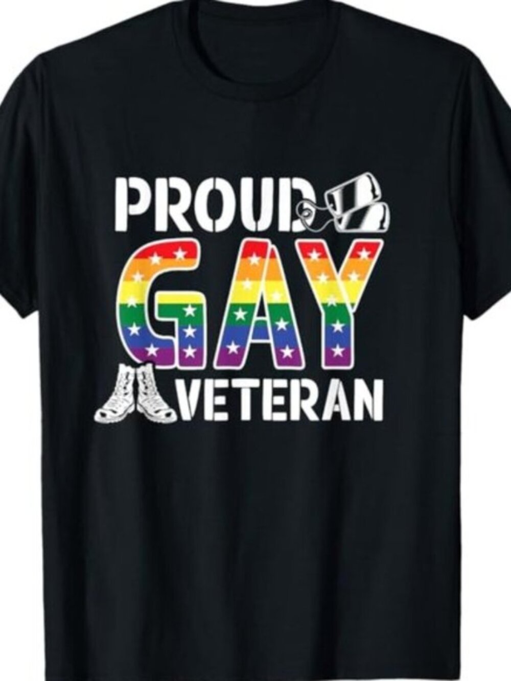 Proud Gay Veteran LGBT Rainbow Flag Retired Military Support T-Shirt